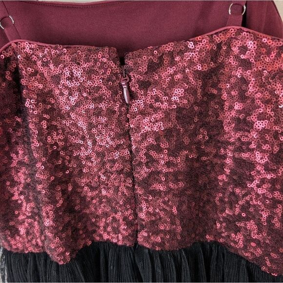 Dress the Population Lady sequin dress maroon tiered chiffon M - Picture 6 of 9
